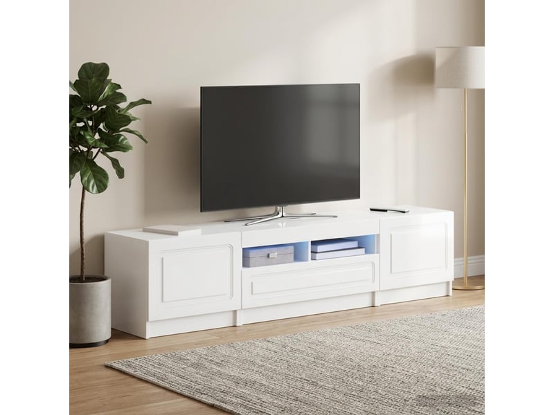 Meuble tv - banc tv - meuble de rangement led utrecht 3 pcs blanc brillant bois d'ingénierie - Conforama C