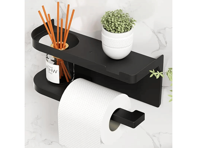  Porte-papier toilette moderne avec étagère de rangement, organiseur mural pour salle de bain, plastique noir 200 pièces  - Conforama D