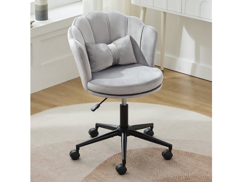  Chaise de bureau grise en velours, réglable en hauteur et pivotante  - Conforama D