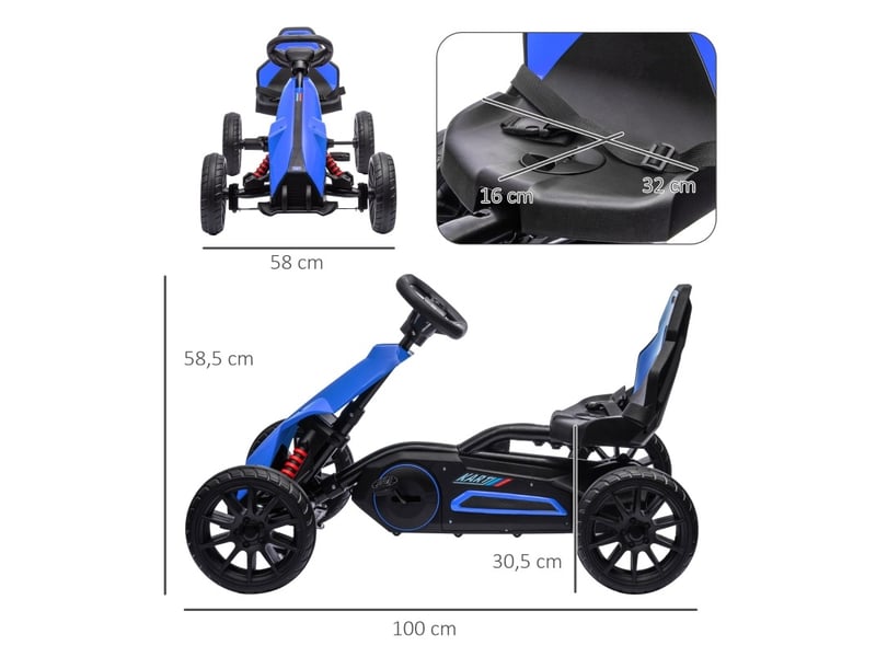  Kart à pédales enfant 100x58x58,5 cm marche avant et arrière bleu  - Conforama E