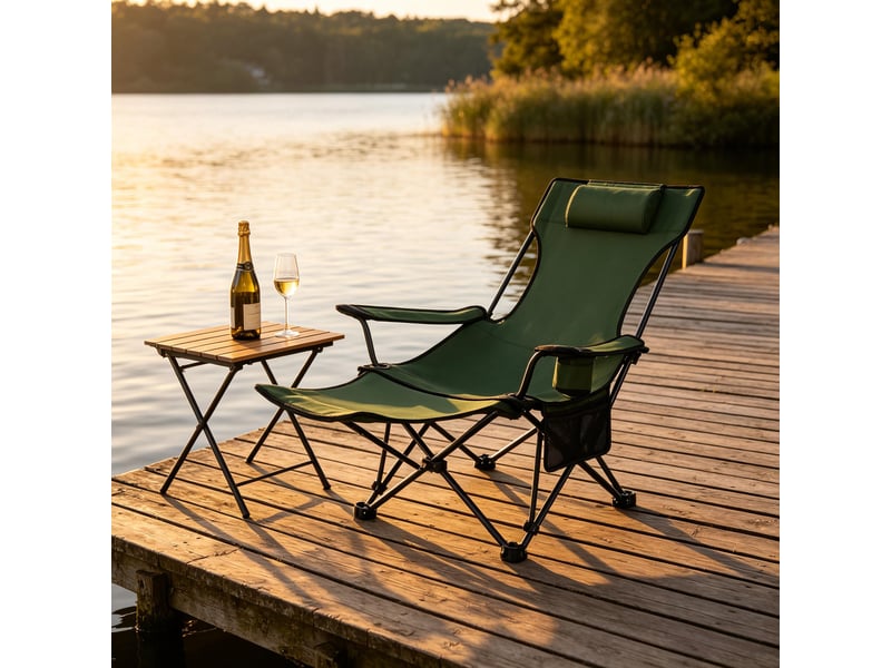  Chaise de camping pliante ergonomique avec repose-pieds extensible, portable  - Conforama E