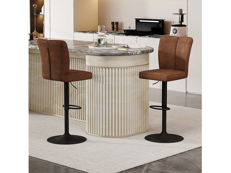  Tabouret de bar pivotant réglable en hauteur avec repose-pieds, en tissu technologique et métal marron noir  - Conforama C