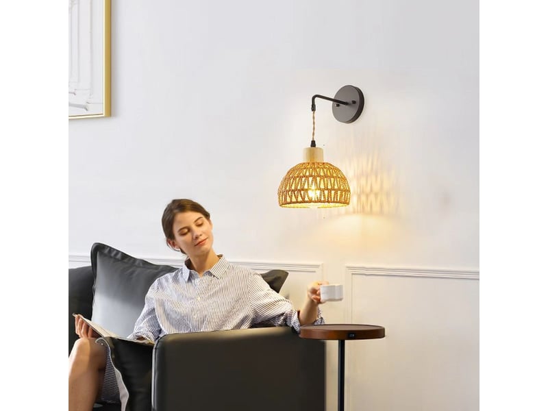  Applique murale en rotin – lampe murale moderne style bohème, éclairage intérieur pour chambre, salon, couloir, escalier  - Conforama C