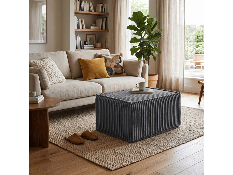  Module méridienne ou repose-pieds déhoussable pour canapé modulable velours côtelé 80x60 cm gris foncé  - Conforama B