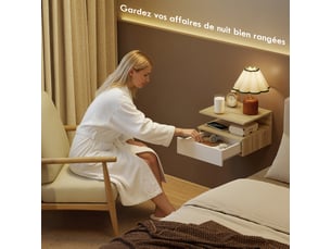 Lot de 2 tables de chevet murales, tables de nuit suspendues avec tiroir, 35x32x22,5cm, étagère ouverte, blanc et chêne