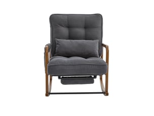 Fauteuil à bascule moderne en velours côtelé gris avec repose-pieds et coussin lombaire