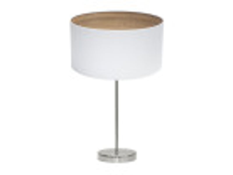  Fabrilamp tatiana grande lampe à poser nickelé blanc effet bois clair, abat-jour textile finition bois, 1 x e27, 63 cm 189171185 - Conforama B