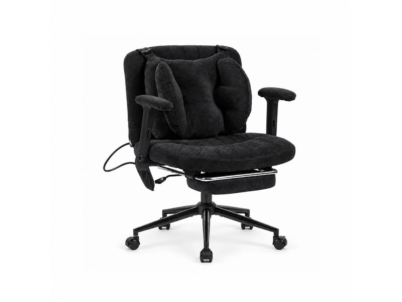  Fauteuil de bureau ergonomique en tissu respirant, coussin lombaire gonflable réglable, assise large pour s’asseoir, noir  - Conforama A