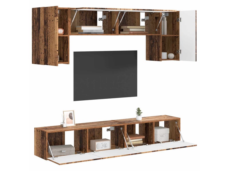  Ensemble meuble tv - banc tv - meuble de rangement 4 pcs bois ancien bois d'ingénierie  - Conforama C