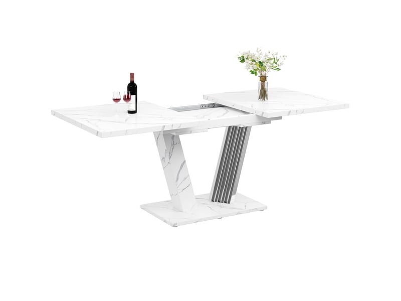  Table extensible 120-160x80x76 cm, plateau mdf imitation bois, piètement métal à pieds en aile réglable, blanche  - Conforama A