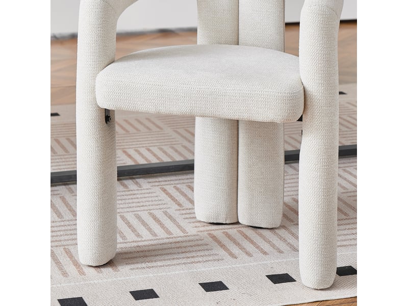  Lot de 2 chaises de salle à manger avec accoudoirs en chenille beige  - Conforama R