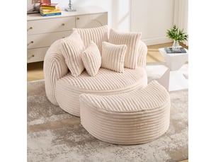 Fauteuil de relaxation tcqpz rond avec repose-pieds et 5 coussins 168 x 123 x 63 cm chenille beige