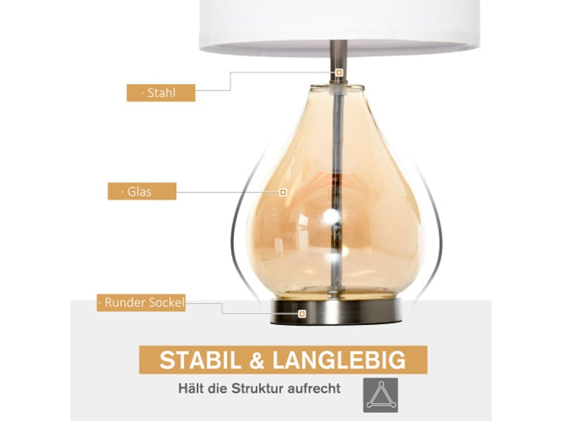 Lot de 2 lampes de chevet e27 40 w, verre ambré, lin et acier, ø30 x 56 cm, éclairage élégant pour chambre - Conforama D