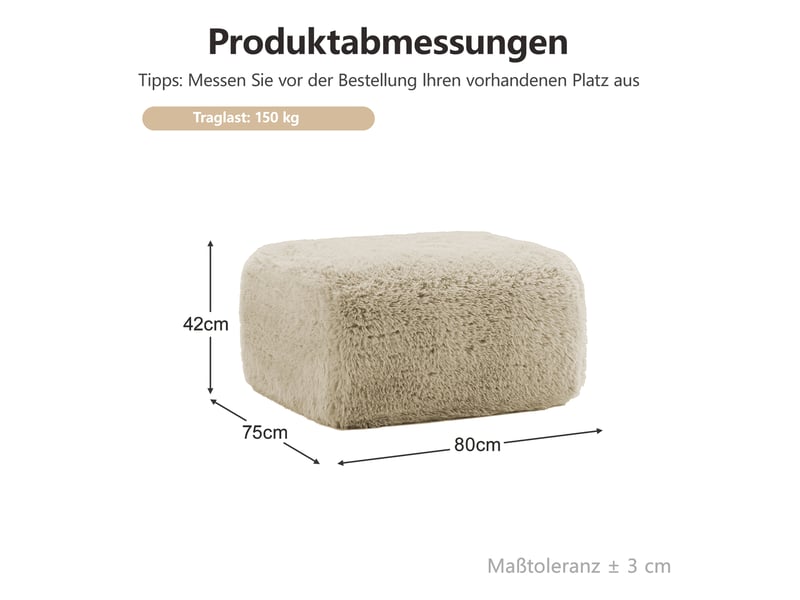 Pouf aviana en tissu moelleux, beige clair, siège d’appoint confortable - Conforama C