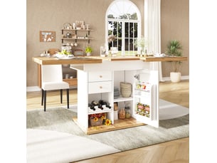 Table repas extensible rectangulaire 110x80 cm rangement snack et vin mdf blanc homvra