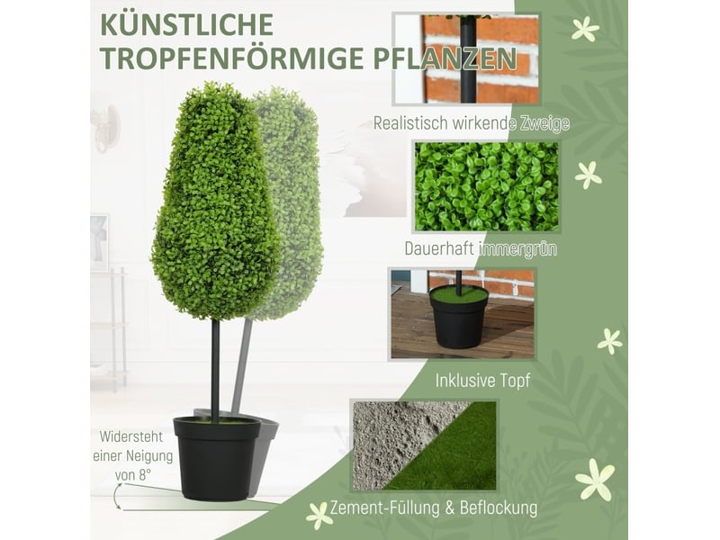  Lot de 2 buis artificiels 90 cm forme goutte en plastique vert  - Conforama D