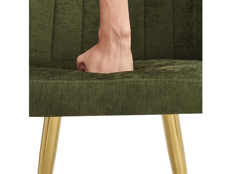  Lot de 4 chaises de salle à manger 58,5x62x78 cm, dossier incurvé, patins réglables, métal, polyester, vert et doré  - Conforama E