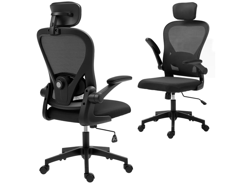  Chaise de bureau ergonomique avec accoudoirs relevables et soutien lombaire réglable, noire  - Conforama A