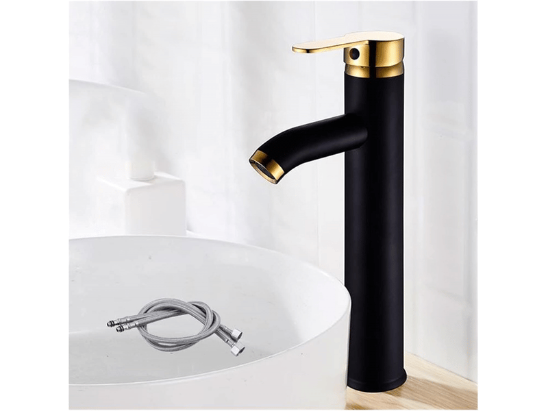  Robinet mitigeur eau chaude et froide, robinet de lavabo monocommande (couleur: noir or version haute)  - Conforama B