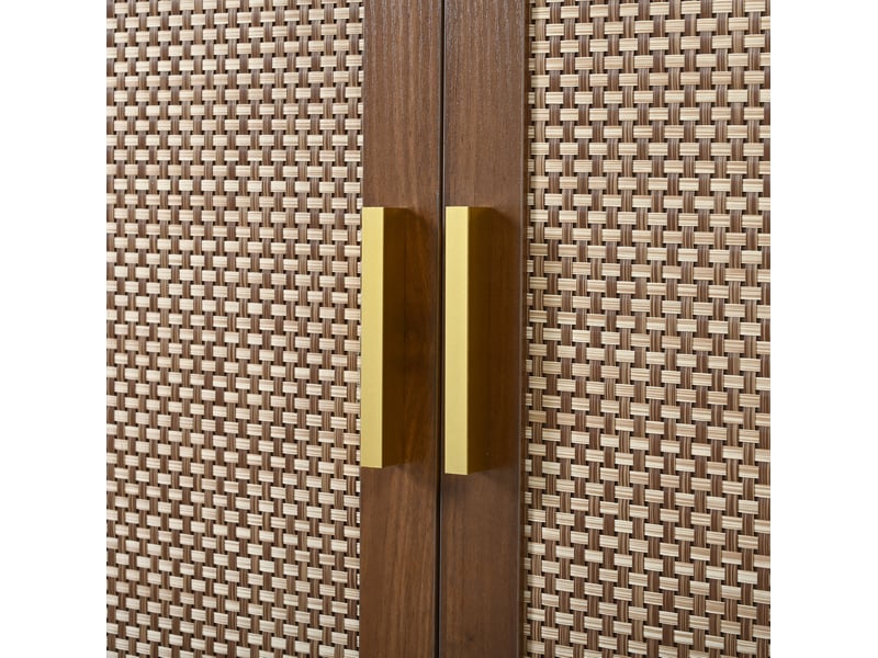  Armoire 2 portes avec panneaux en rotin  80 x 50 x 179 cm, penderie, étagères et 4 tiroirs, noyer  - Conforama E