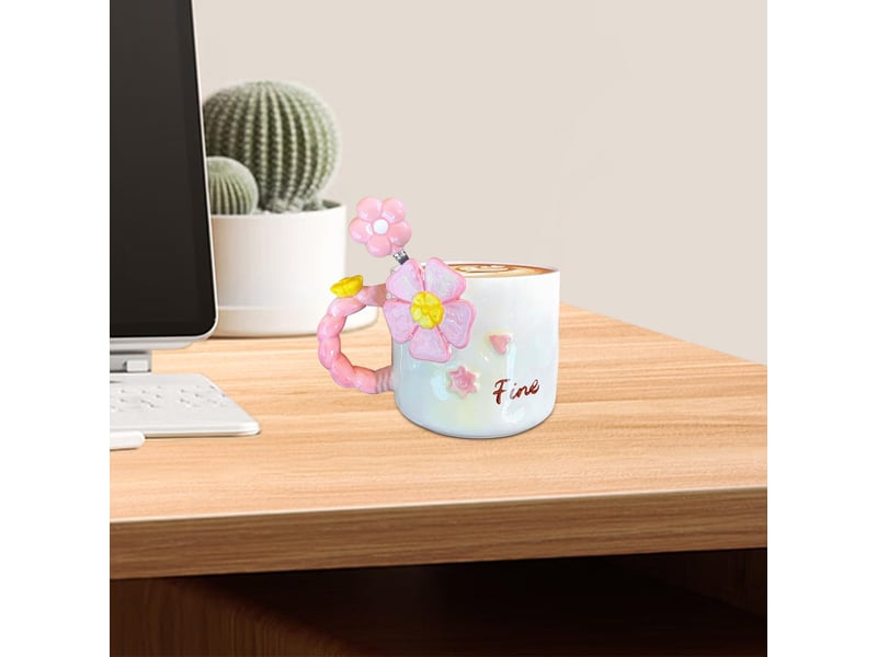  Mug en céramique, décor floral, rose  - Conforama B