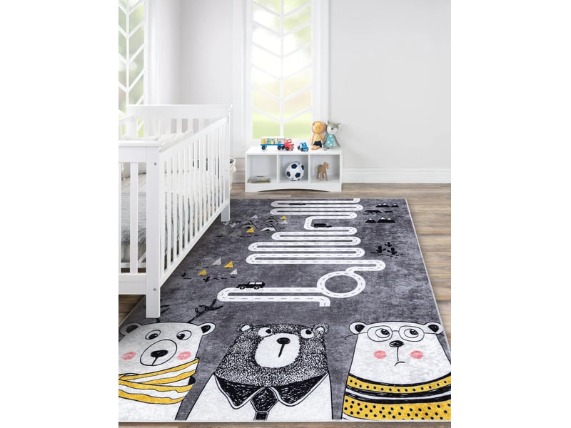  Tapis lavable junior 52107.801 ours, animaux, rues pour les enfants antidérapant - gris 160x220 cm  - Conforama D