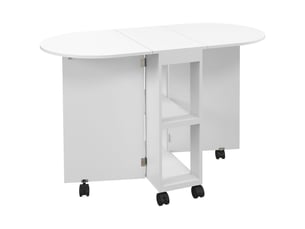 Table de salle à manger pliante à roulettes, table de cuisine avec rallonges rabattables et 2 étagères ouvertes, 120 x 60 x 77 cm, blanche