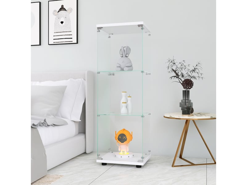  Vitrine en verre 3 niveaux simple porte - 42,4 x 36,3 x 125,2 cm - blanc - meuble de rangement - mobilier salon  - Conforama C