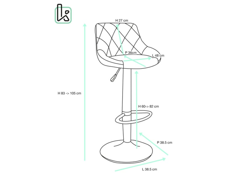  Lot de 2 chaises de bar réglables pivotantes luti en tissu matelassé bleu avec pied noir 477-LUTI - Conforama R