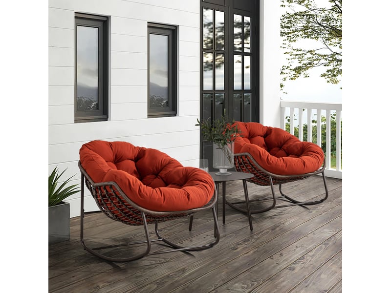  Fauteuil à bascule extérieur orange en résine tressée, grand format avec coussin rembourré pour se détendre  - Conforama E