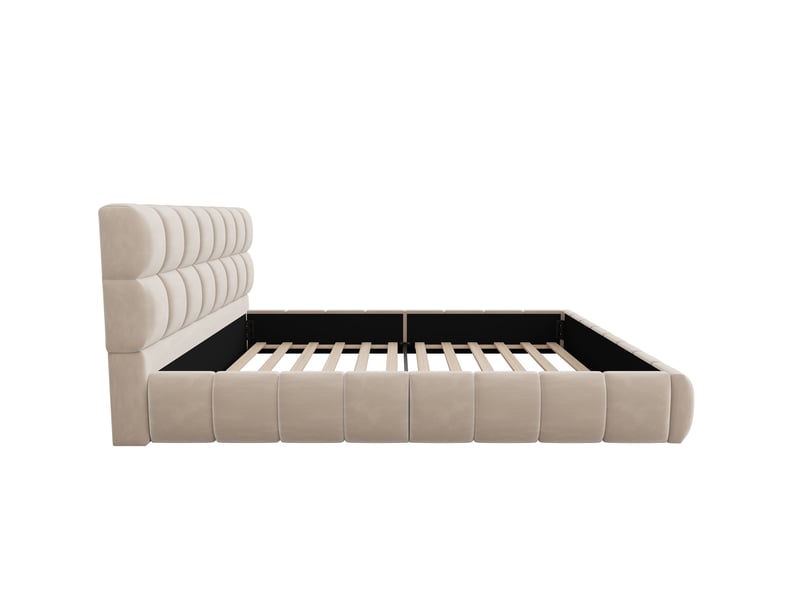  Lit 140x190 cm design classique avec tête de lit et côtés confortables en velours beige, sans matelas  - Conforama E
