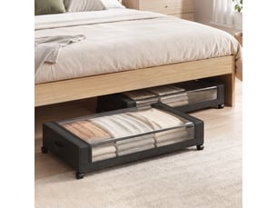 Bac de rangement 40l x 2 - boîte de rangement dessous de lit - roulettes, fermeture éclair - tissu noir