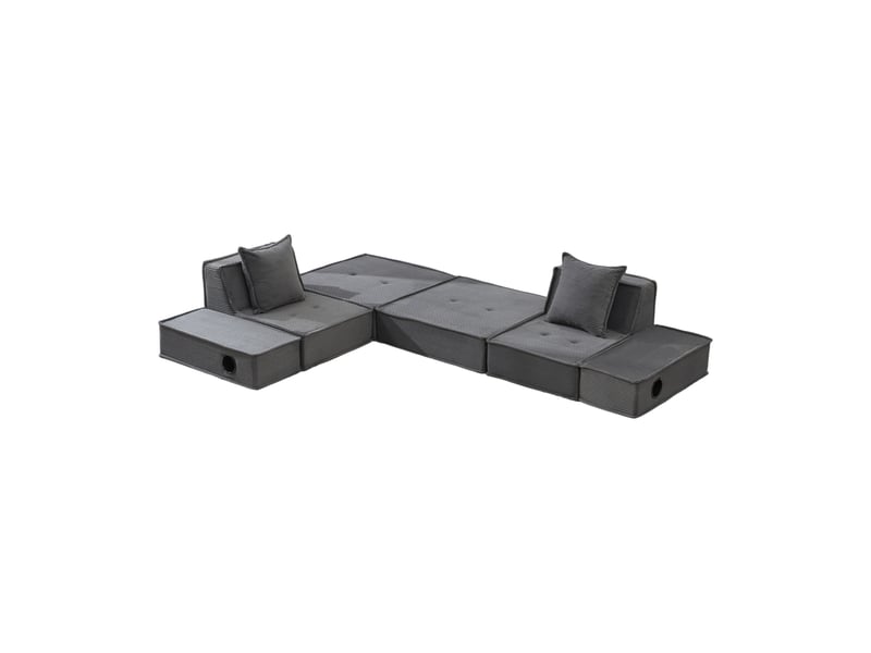 Canapé pouf 2 places 162×78×66 cm avec 2 coussins et poches de rangement - velours côtelé gris foncé - Conforama A