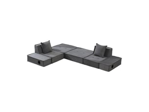 Canapé pouf 2 places 162×78×66 cm avec 2 coussins et poches de rangement - velours côtelé gris foncé