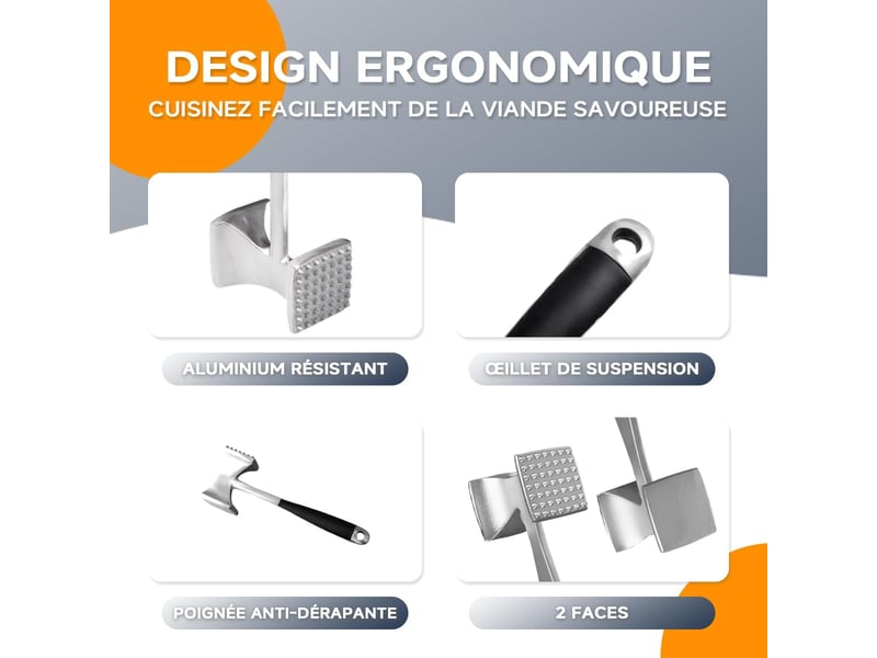  Attendrisseur de viande, marteau viande, marteau à steak, maillet double face, marteau à attendrir avec poignée antidérapante, pour viande, steak NO Commercial reference - Conforama D