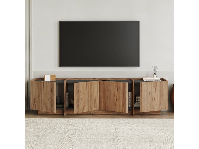  Support mural pour téléviseur avec portes à fermeture douce lowen - bois neutre  - Conforama D