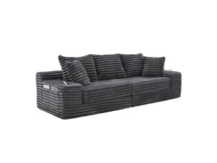 Canapé convertible 4 places en velours côtelé gris foncé, 273 x 98 x 87 cm, porte-gobelets, poches latérales, livré compressé, agencement modulable