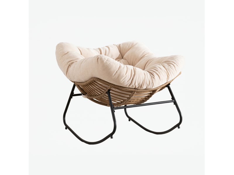 Fauteuil à bascule avec assise enveloppante et structure stable, pour salon et chambre, en chenille beige - Conforama A