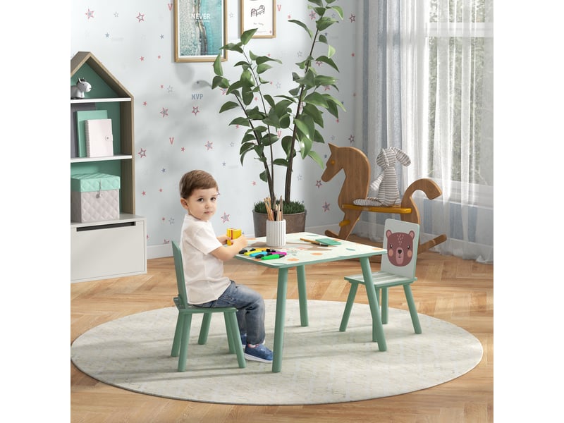  Table et 2 chaises pour enfants 3-8 ans ensemble 3 pièces motif animaux pour chambre à salle coucher de jeux vert  - Conforama D
