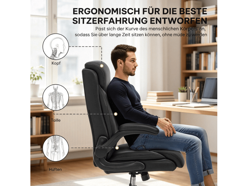  Chaise de bureau pivotante 47x50x113 cm réglable métal polyuréthane (pu) noir  - Conforama D