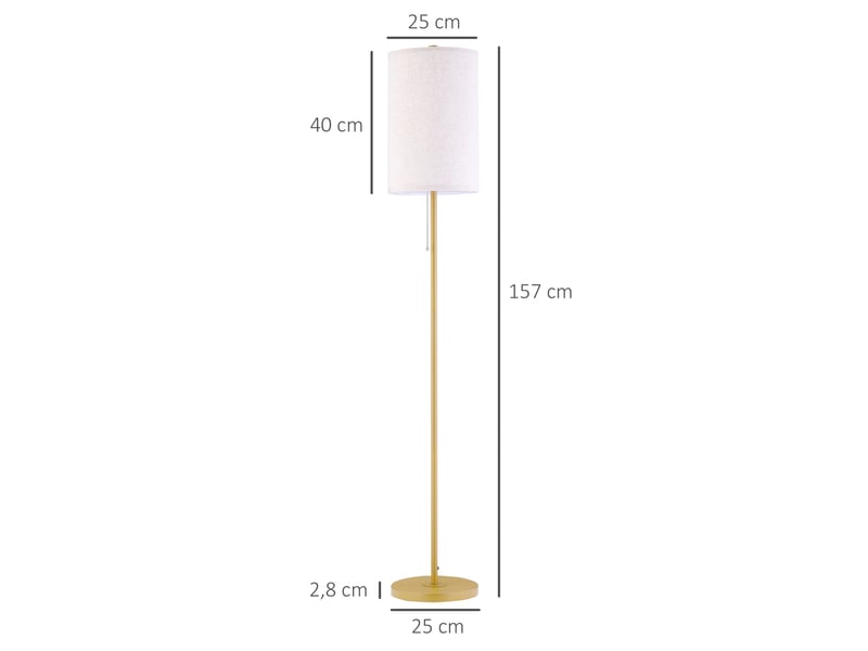  Lampadaire 25,5x25,5x157 cm avec interrupteur à chaînette métal blanc crème  - Conforama C