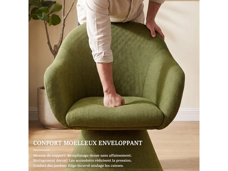 Chaise de salle à manger pivotante 360° design cocon – goeurvant, tissu effet lin, rembourré, vert mousse  - Conforama E