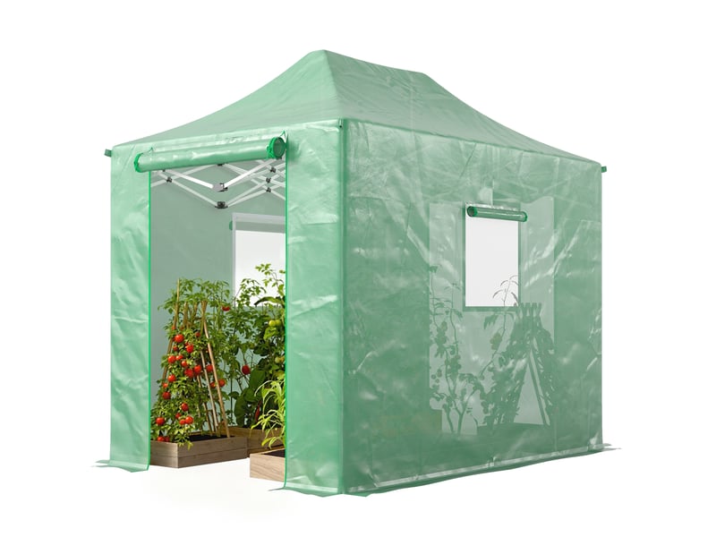  Serre pliante pliable en aluminium d'environ 200 x 300 x 270 cm, avec toit en pente, portes et fenêtres à fermeture éclair.  - Conforama B