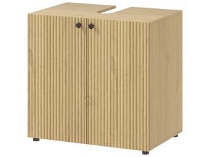 Meuble sous lavabo 60 cm, 2 portes à fermeture douce, bois naturel