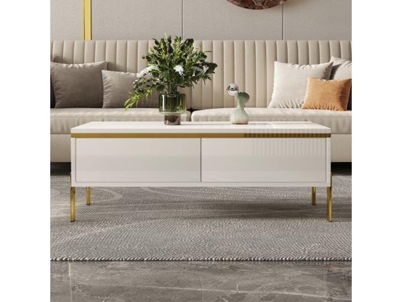 Table basse moderne laquée haut-brillant 100x50x36 cm – meuble de salon polyvalent - Conforama D