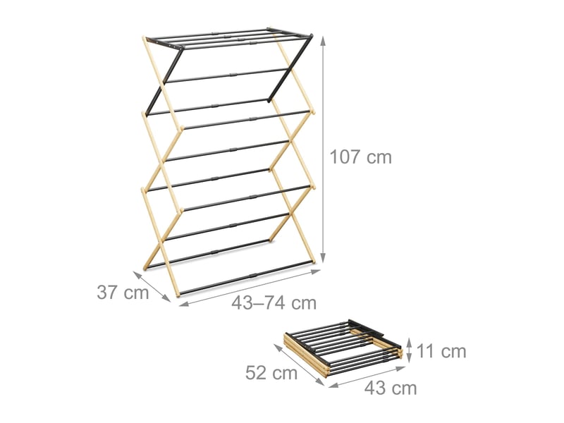  Étendoir à linge pliable peu encombrant pratique 107 x 43–74 x 37 cm en fer blanc 13_0017647  - Conforama A