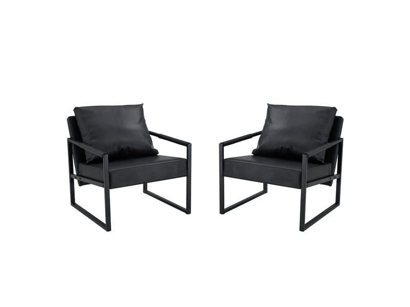  Fauteuil de lecture avec accoudoirs et cadre en u stable, assise rembourrée en métal et similicuir noir  - Conforama A
