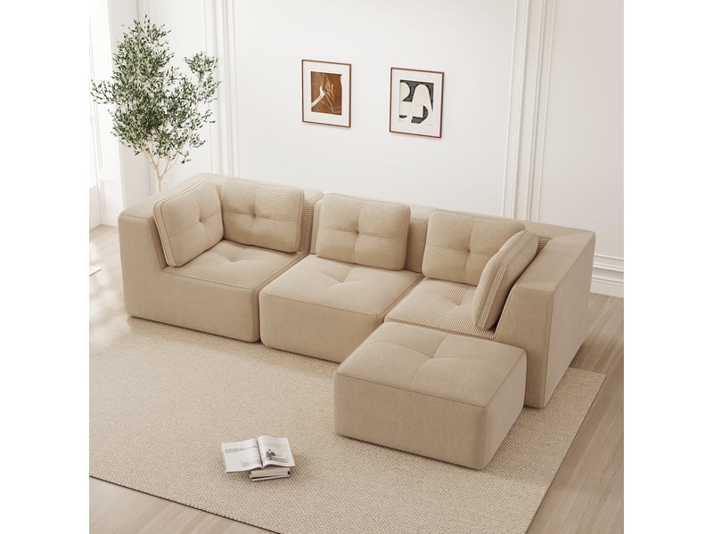  Canapé d’angle modulable 3 places velours côtelé beige – 297 x 177 x 69 cm Fay Lum - Conforama W