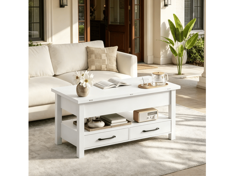 Table basse relevable et extensible blanche – 100 x 50,5 cm  - Conforama C