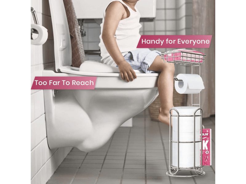  Mega roll toilet paper holder stainless steel bathroom tissue holder stand tp dispenser with phonewipe shelf &amp; magazine rack  - Conforama B